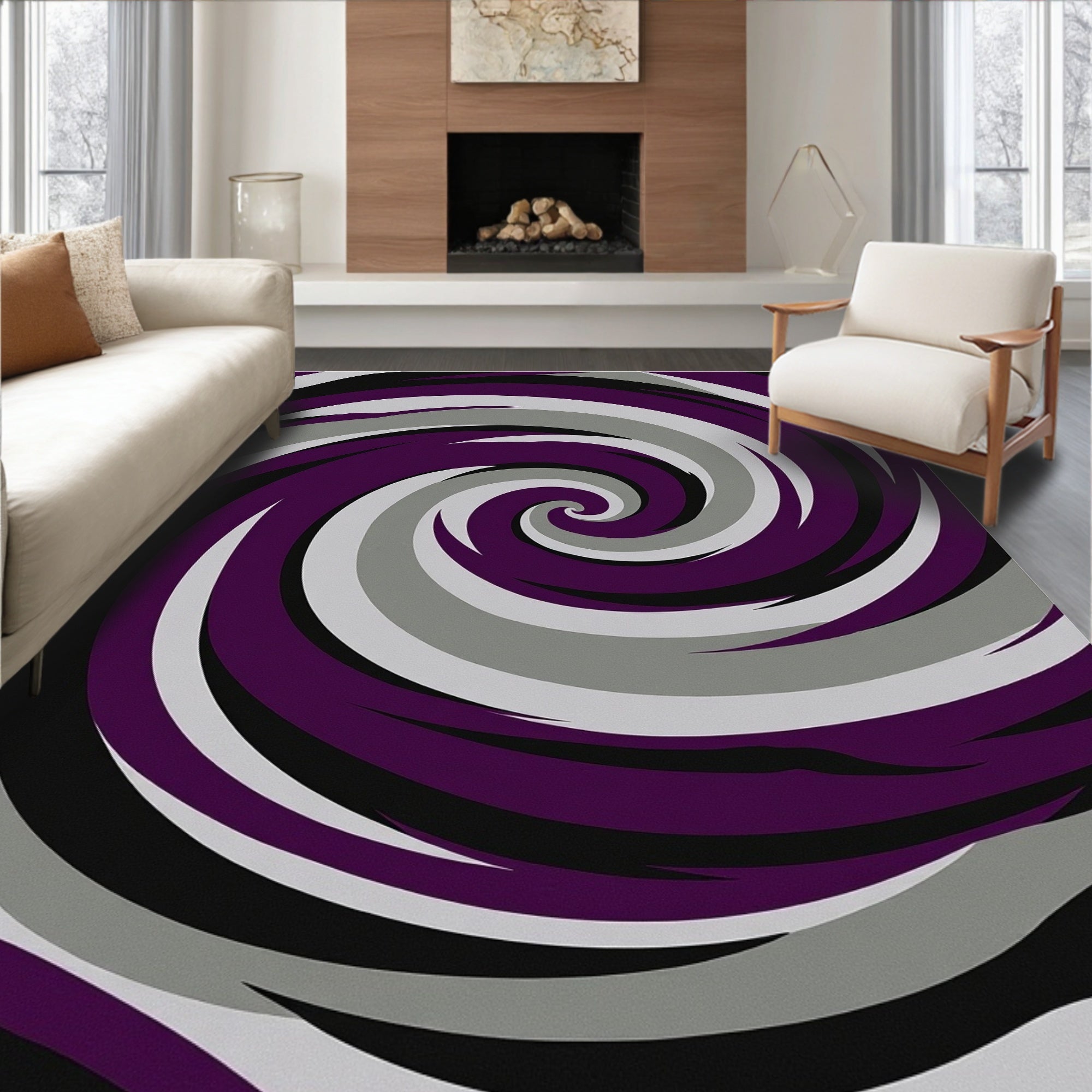 Deep Purple Gray Swirl Rug
