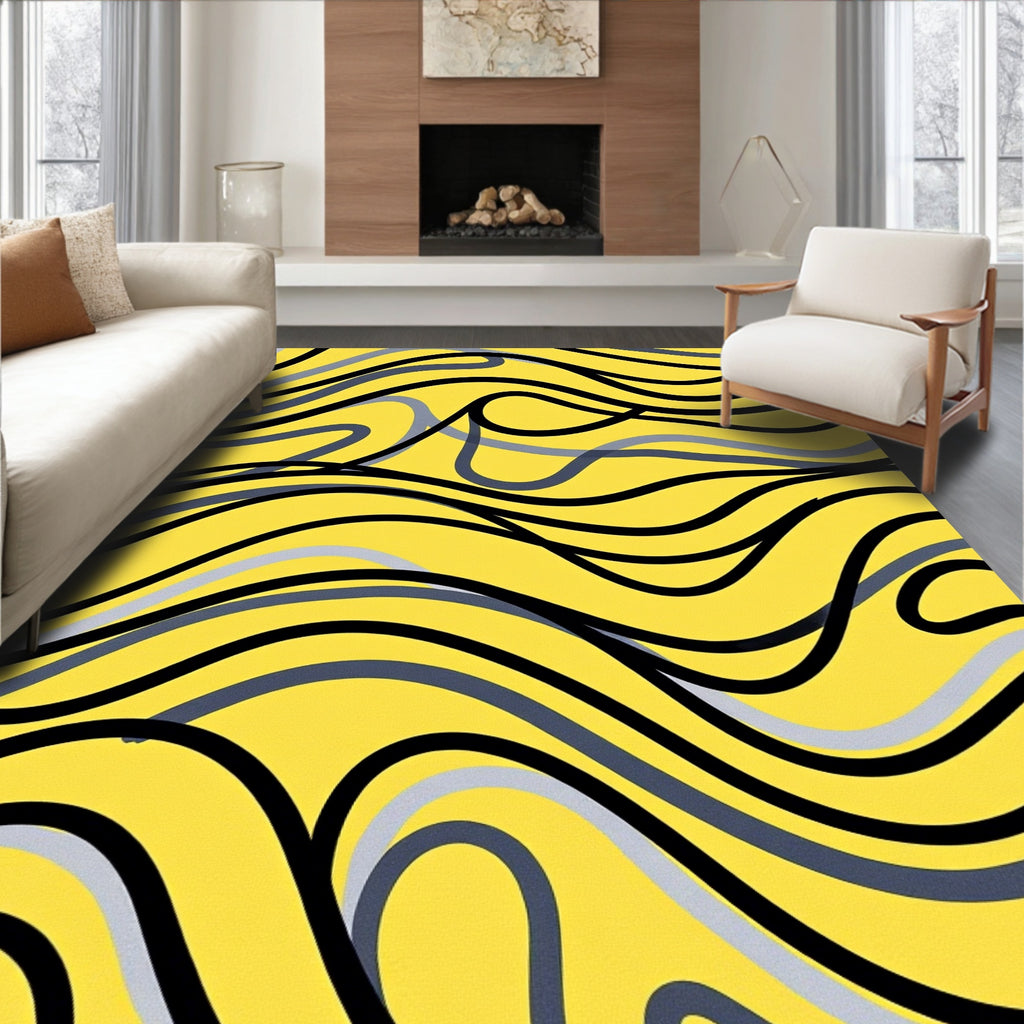 Vibrant Yellow Swirl Lines Rug