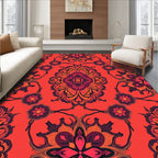 Vibrant Crimson Floral Medallion Design Rug