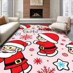 Cute Santa Helpers Snowflakes Pink Rug