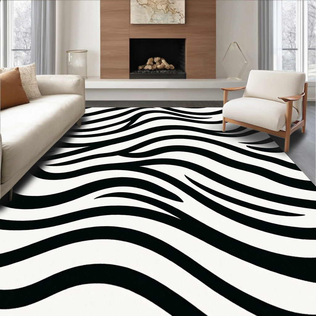 Artistic Black Cream Animal Impasto Rug