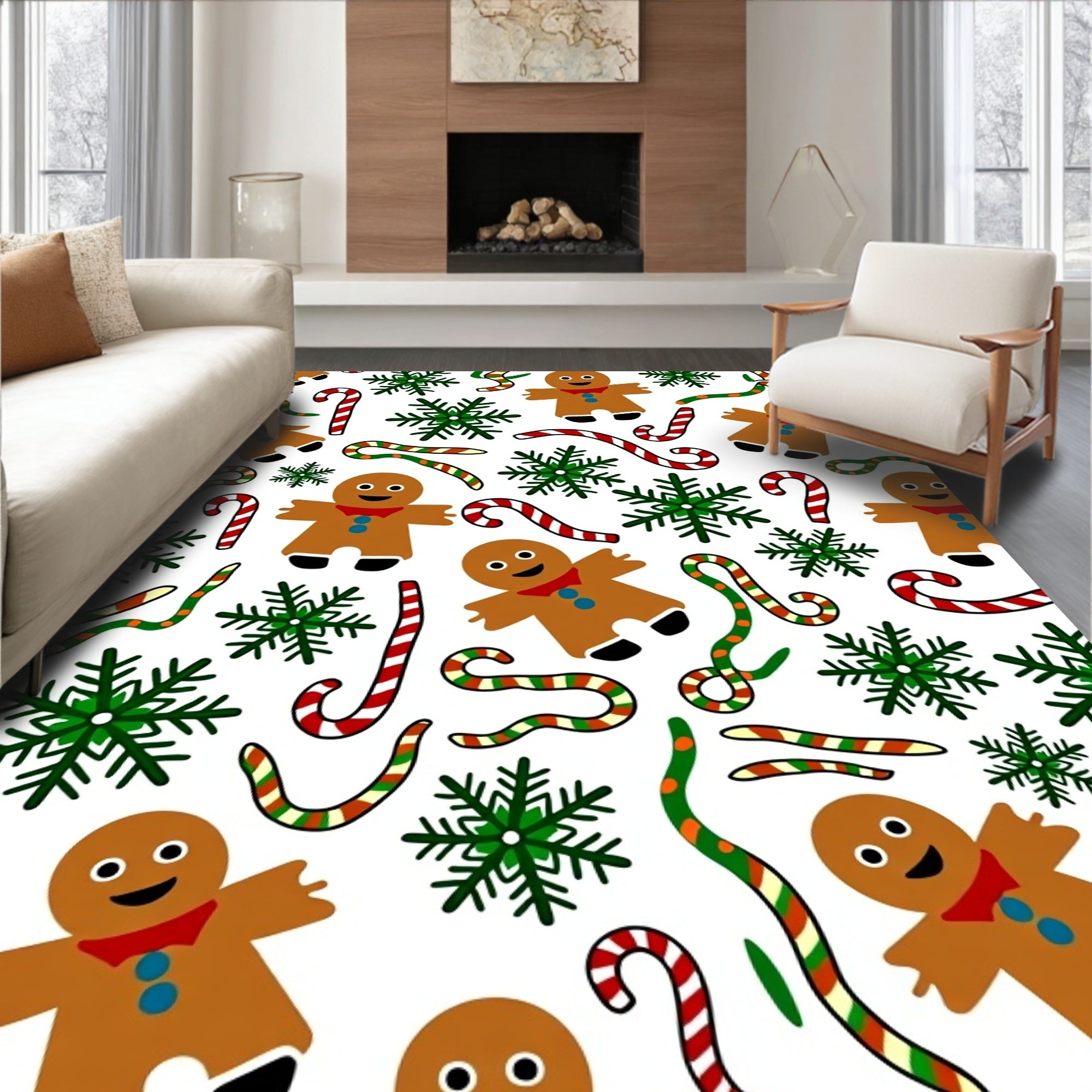 Whimsical Gingerbread Snowflakes Candy Canes Rug
