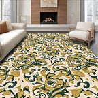 Gold Navy Scrolling Floral Swirl Rug
