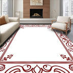 Deep Red Scrollwork Border Rug