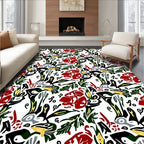 Abstract Red Black Gold Leaf Art Rug