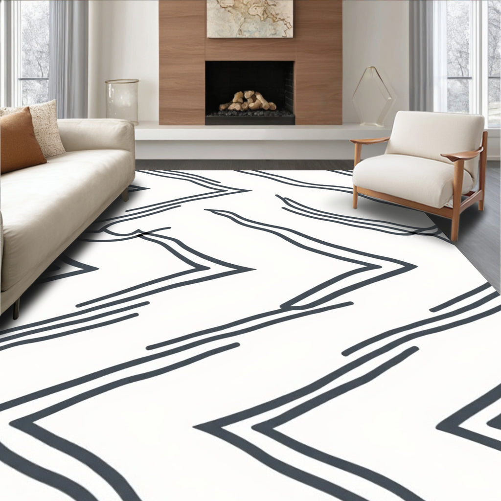 Bold Charcoal Jagged Lines Rug