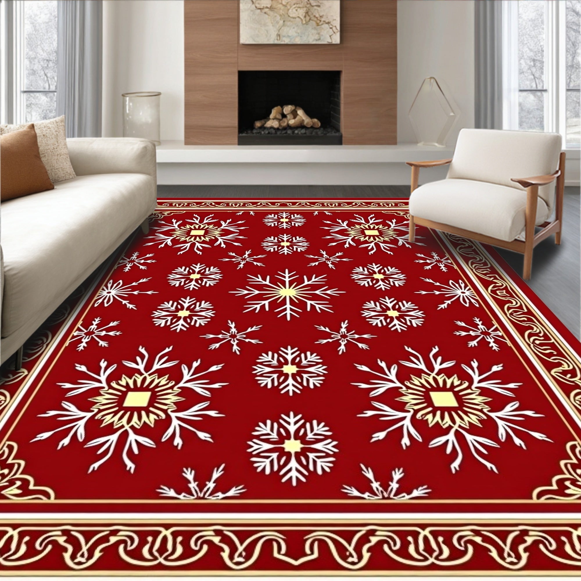 Winter Ice Ornate Bordered Field Rug