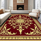 Ornate Burgundy Gold Floral Medallion Rug