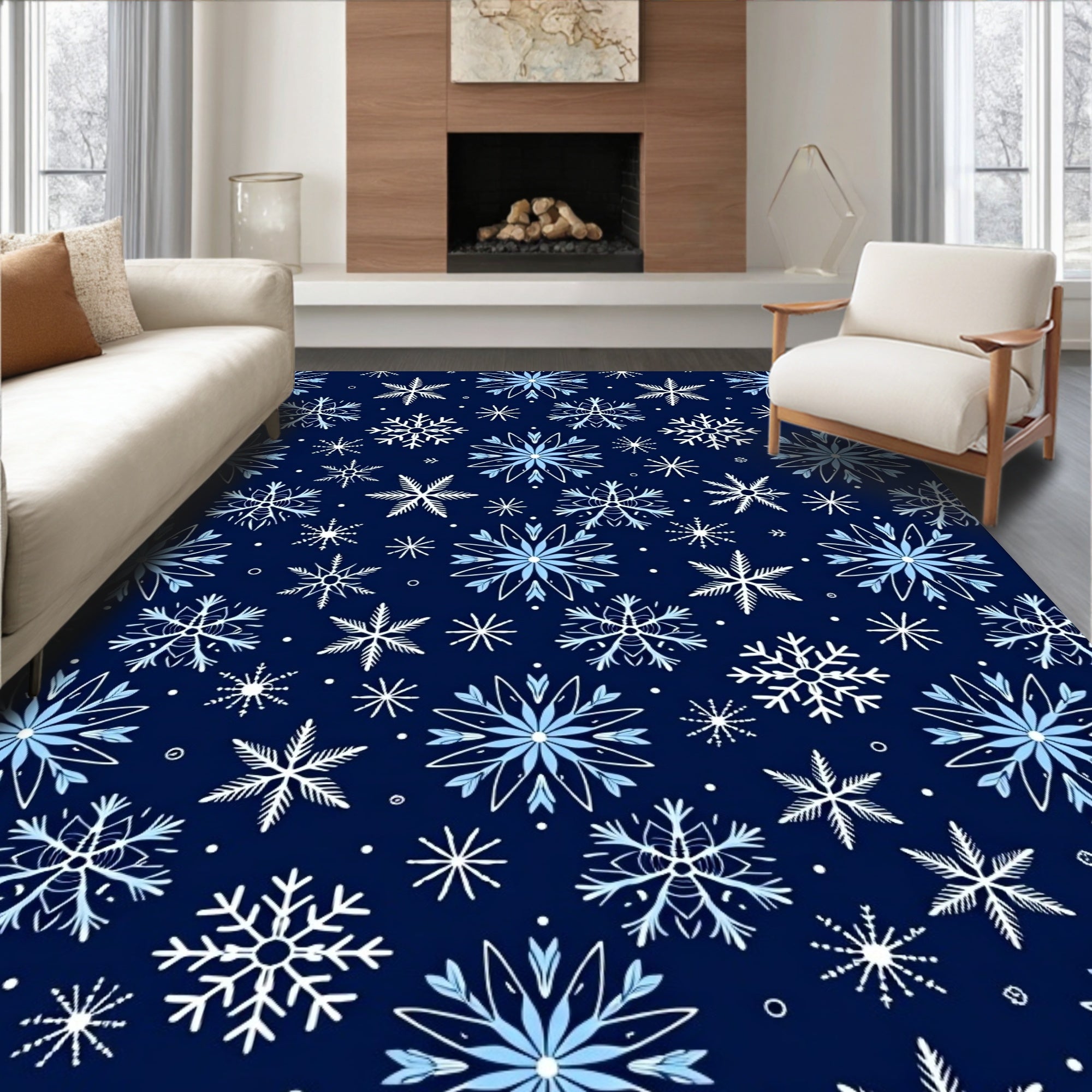 Winter Blue Snowflake Collage Rug