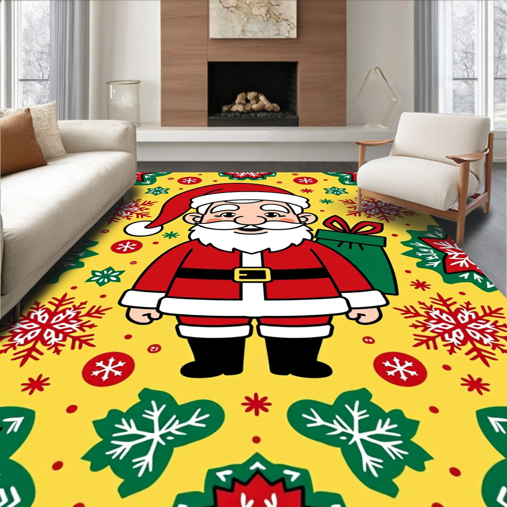 Cheery Santa Claus Snowflake Christmas Rug