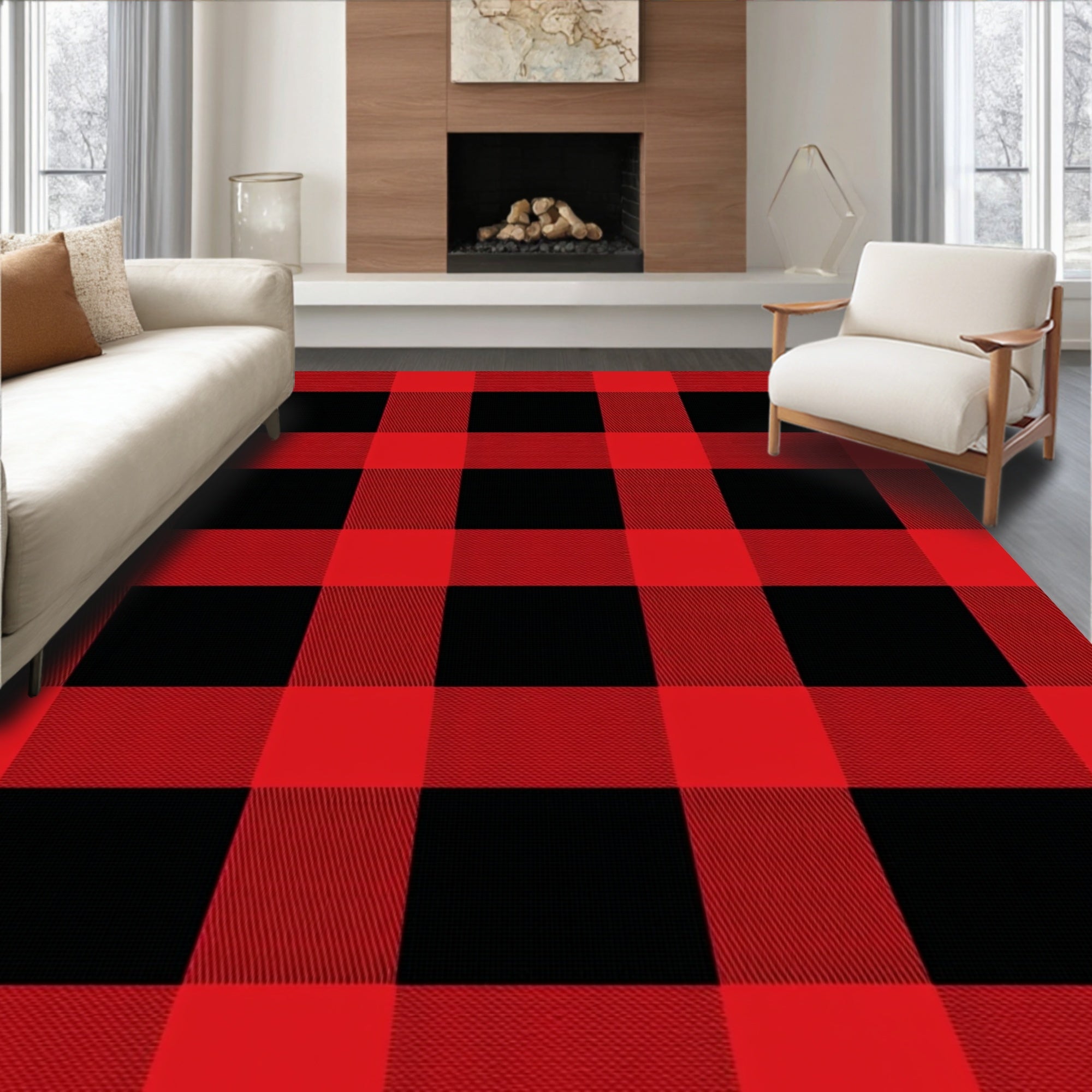 Classic Red Black Buffalo Plaid Rug