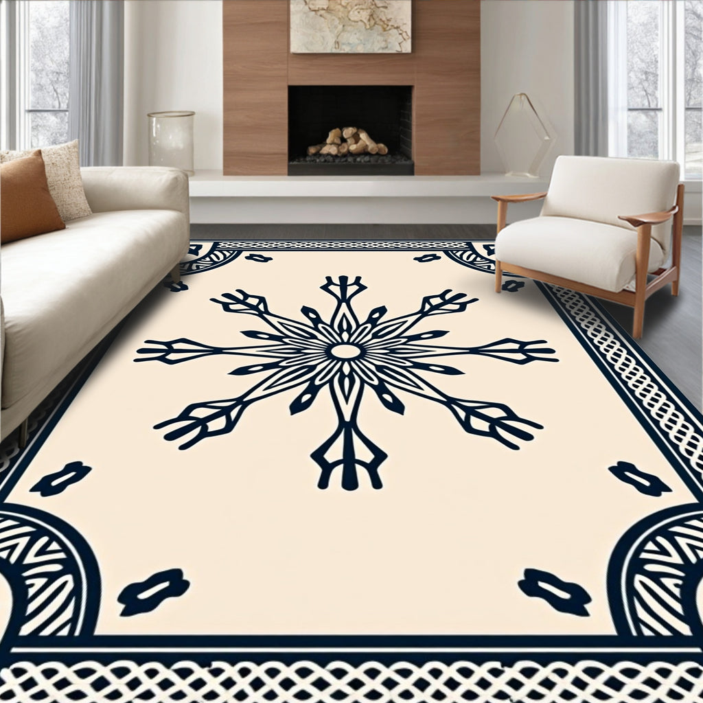 Cream Snowflake Celtic Knot Border Rug