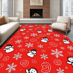 Cheerful Red Snowmen Snowflake Collage Rug