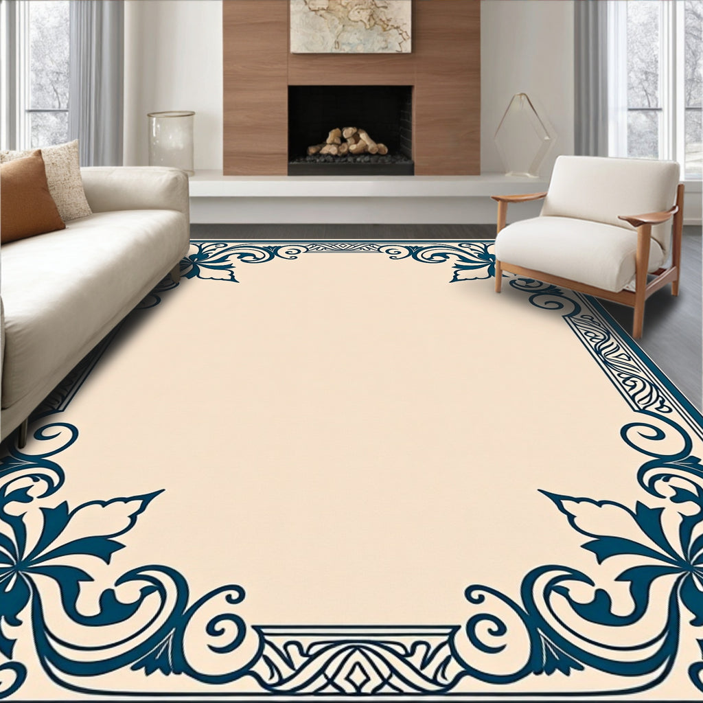 Dark Teal Floral Flourish Frame Rug