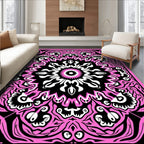 Vibrant Pink Black Floral Mandala Rug