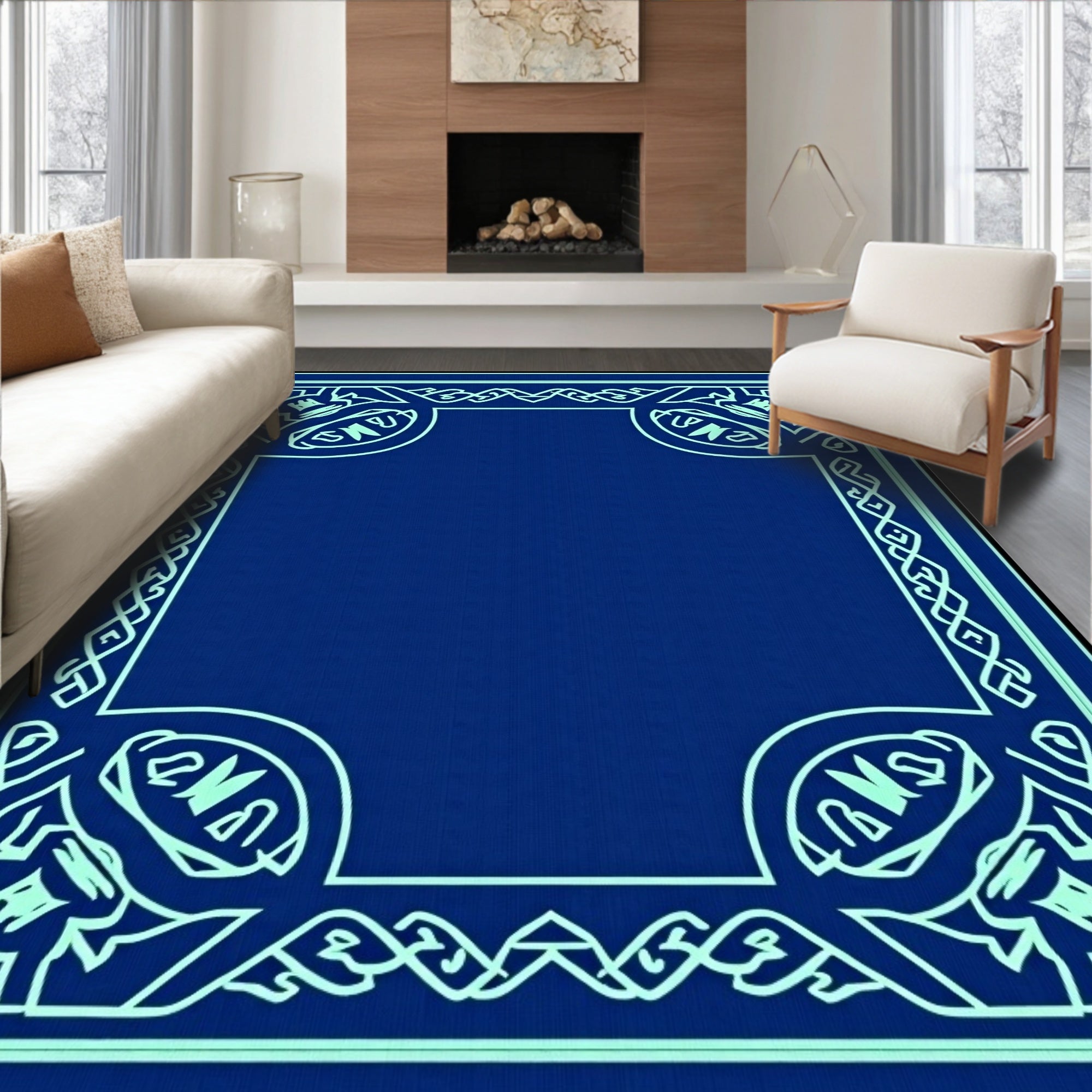 Deep Blue Celtic Knot Border Rug