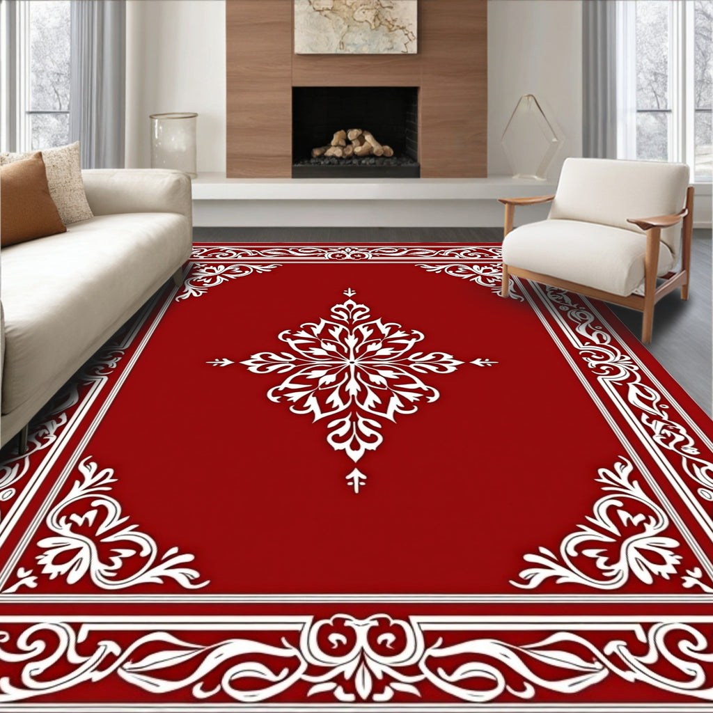Crimson Red Ornate Floral Medallion Rug