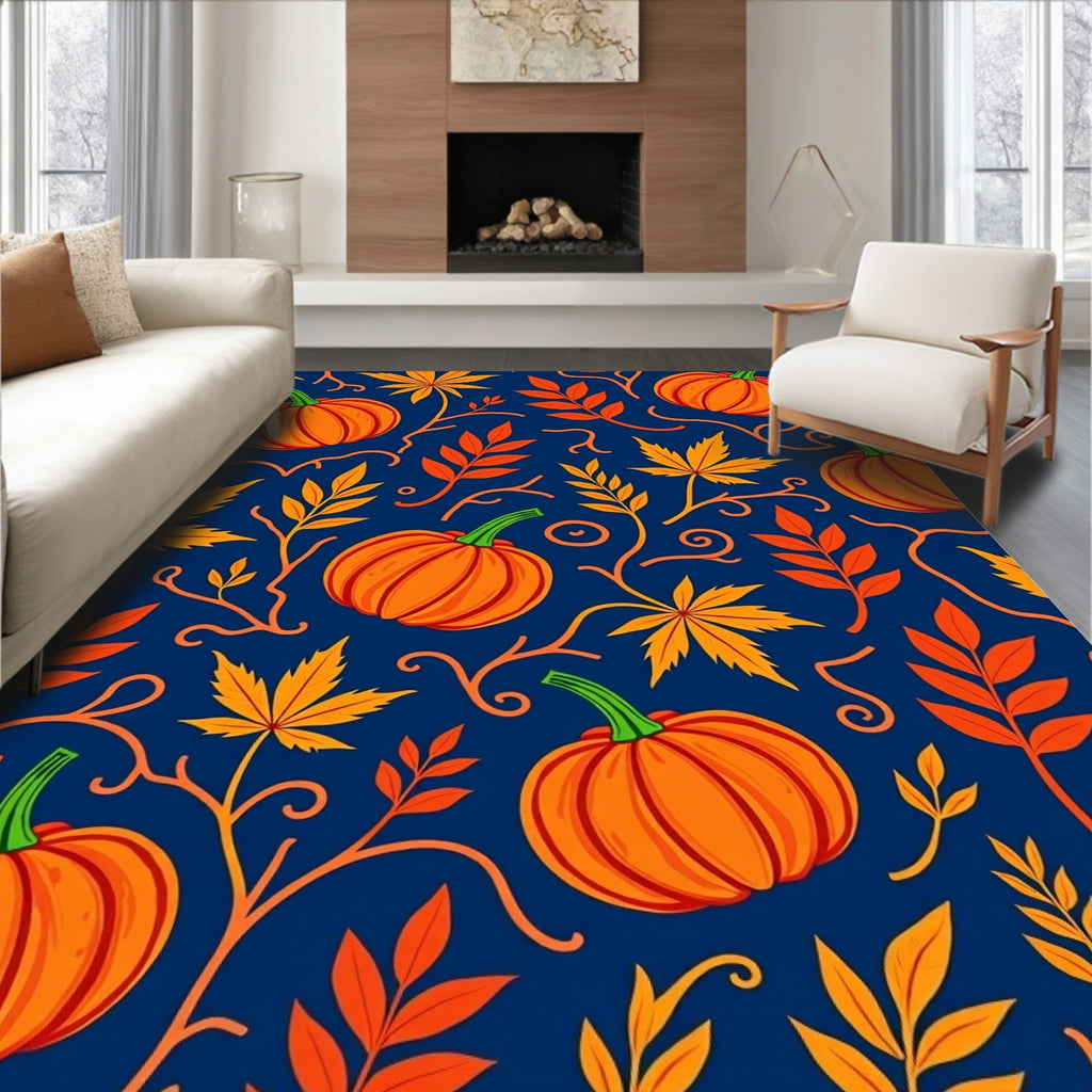 Autumn Pumpkin Leaf Medley Rug