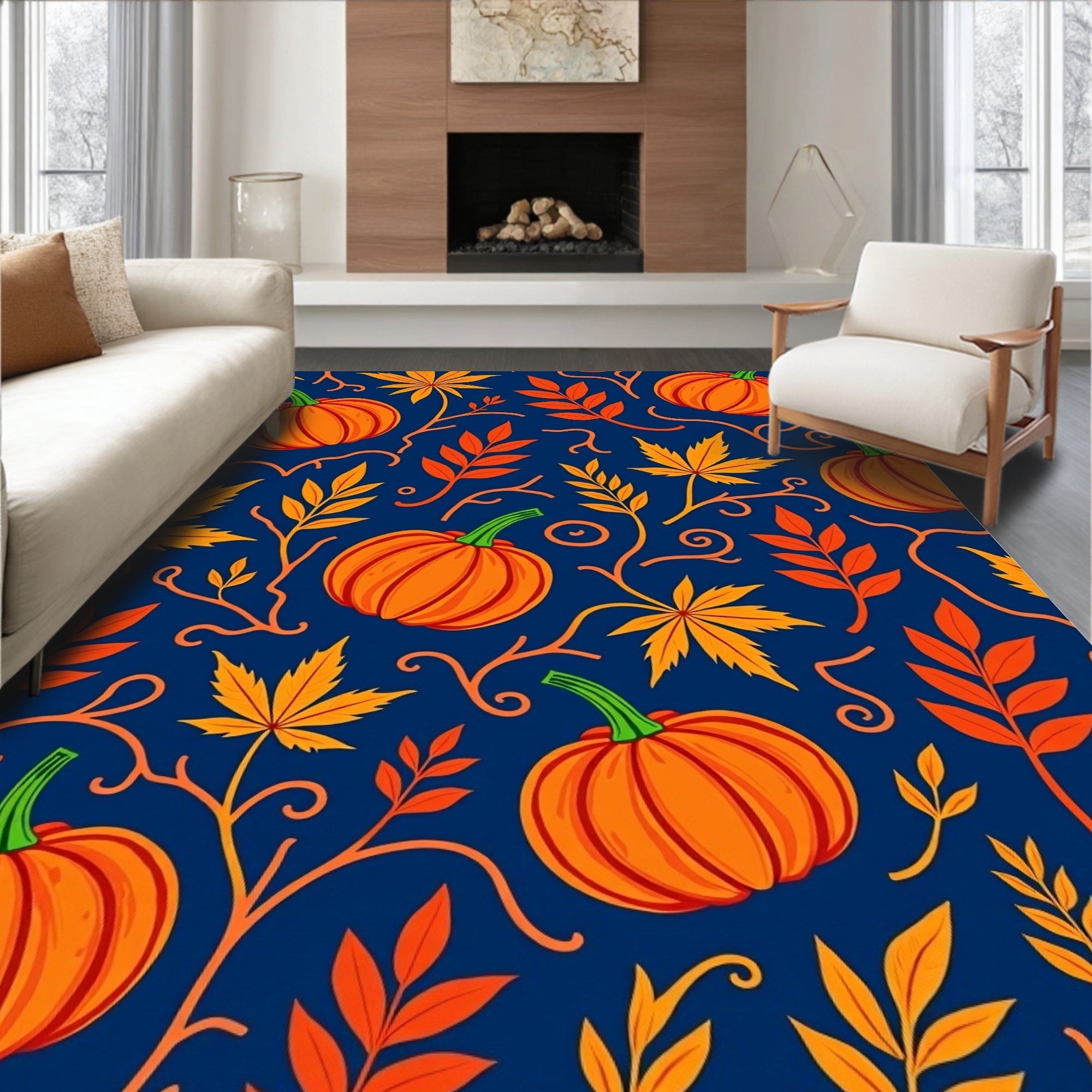 Autumn Pumpkin Leaf Medley Rug