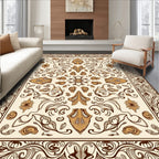 Ornate Brown Floral Medallion Art Nouveau Rug