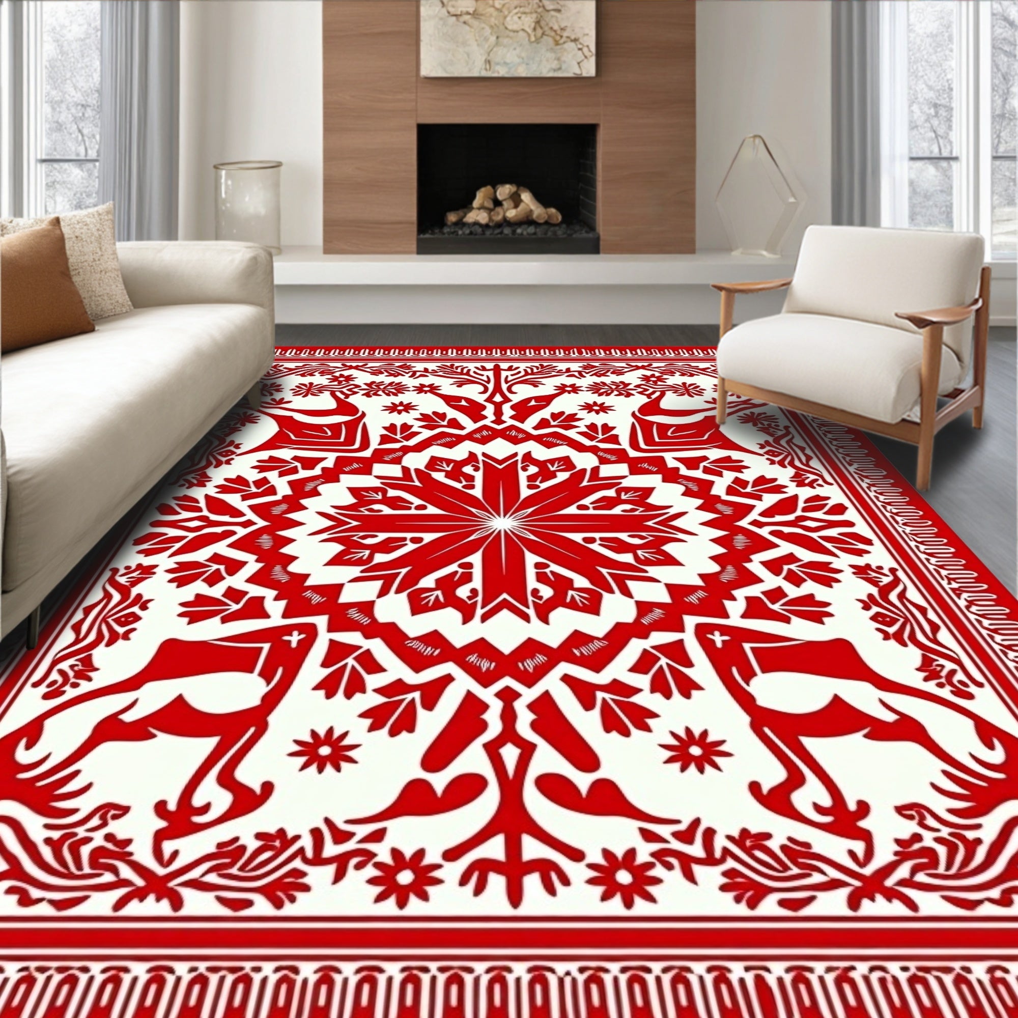 Crimson Tribal Animal Mandala Rug
