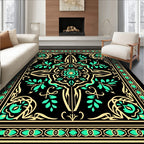 Golden Teal Scroll Medallion Rug