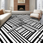 Bold Black White Intersecting Lines Rug
