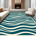 Deep Teal Ivory Flowing Waves Rug