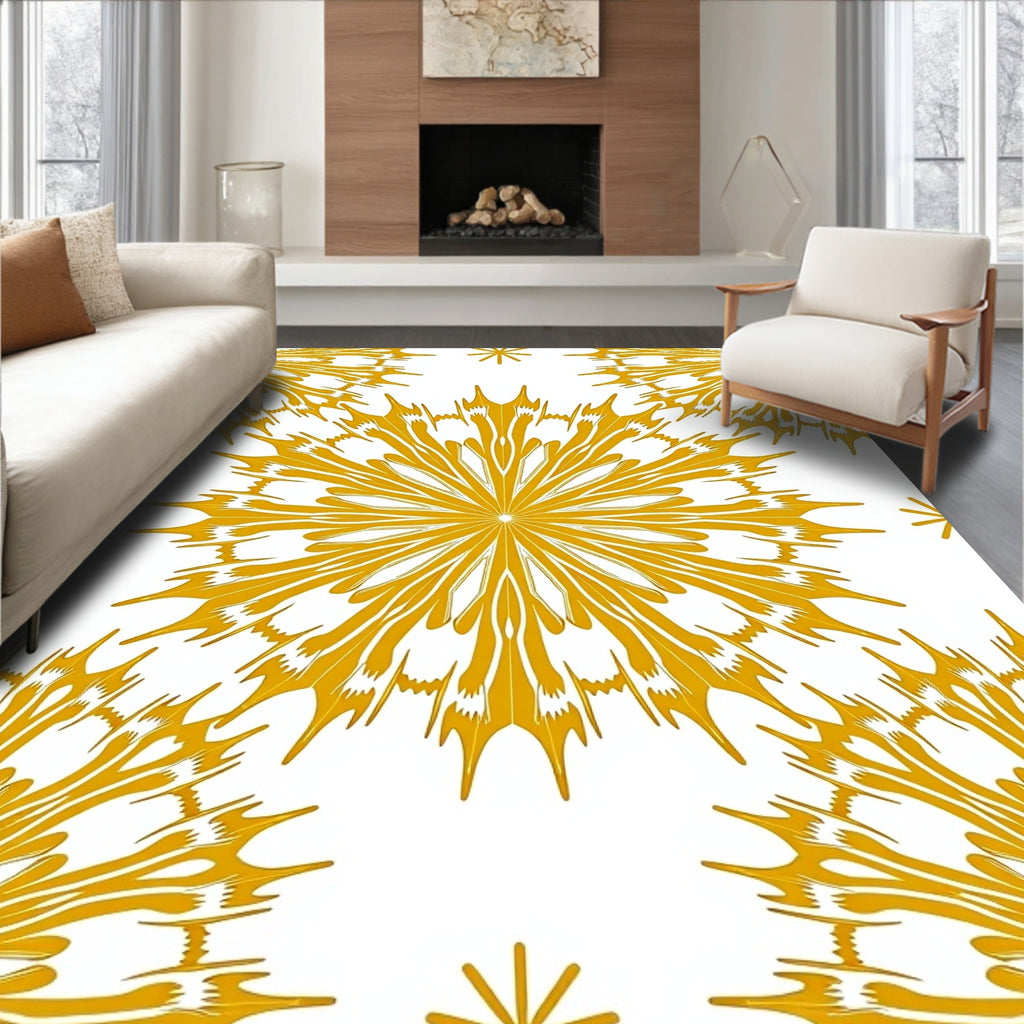 Golden Sunburst Floral Medallion Rug