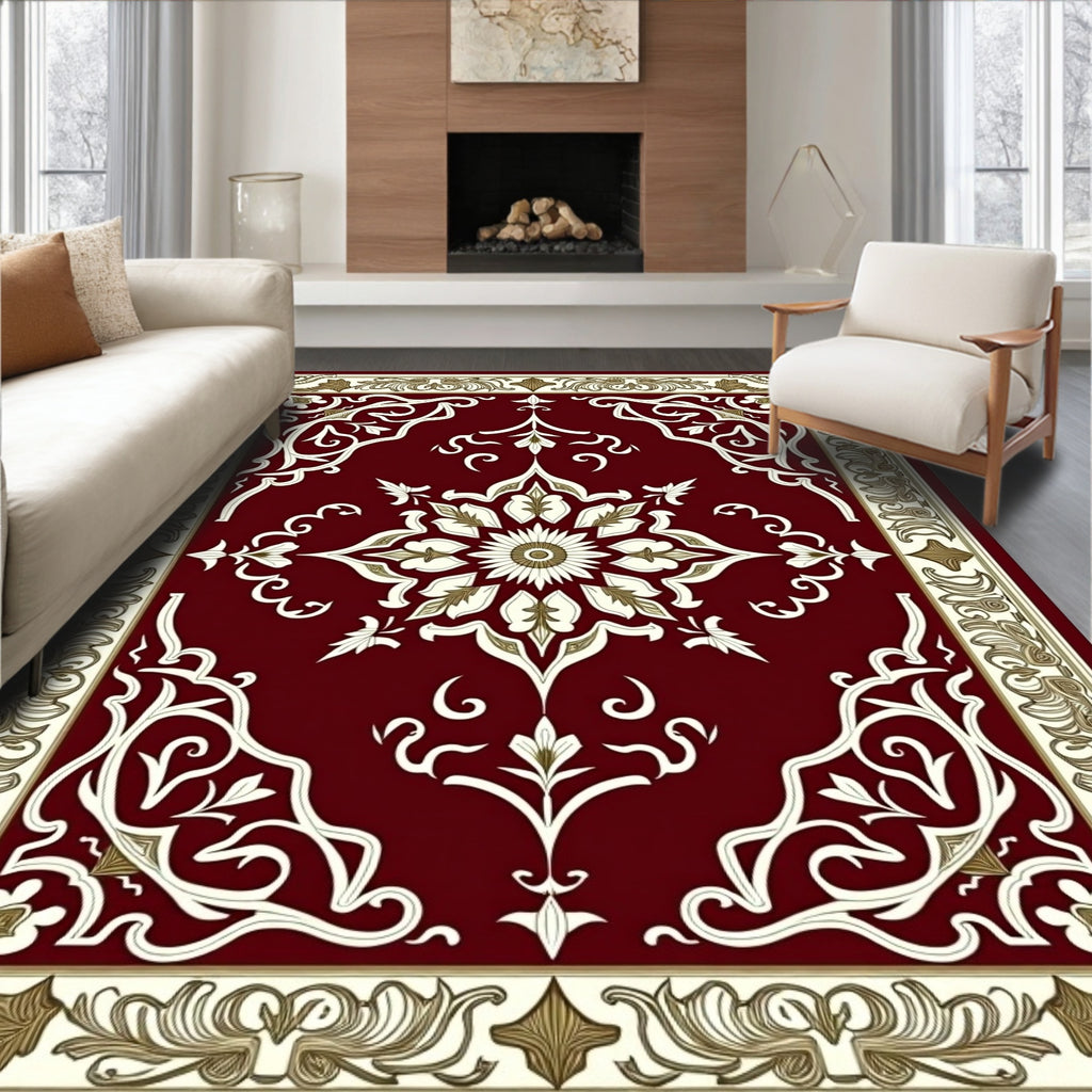 Crimson White Gold Floral Medallion Rug
