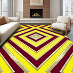 Golden Yellow Burgundy Geometric Diamonds Rug