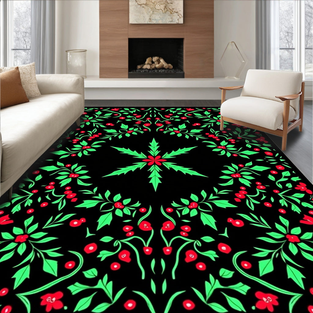 Vibrant Red Green Floral Medallion Rug
