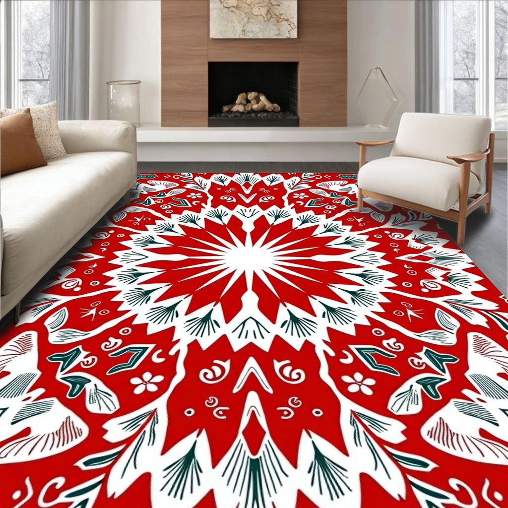 Vibrant Red Floral Mandala Harmony Rug