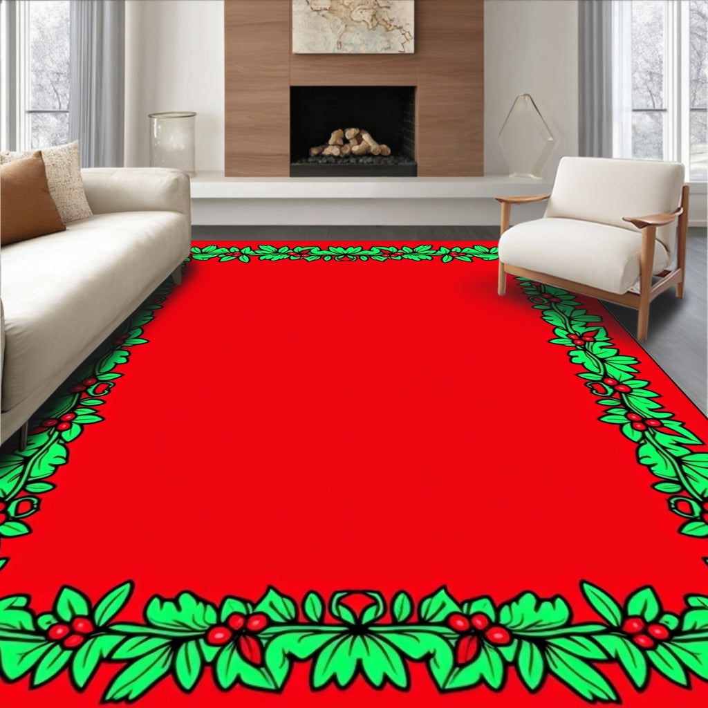 Festive Red Holly Berry Border Rug
