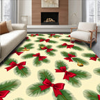 Festive Pine Sprigs Red Bows Golden Bells Rug