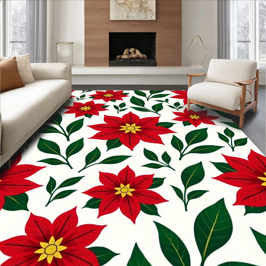 Crimson Poinsettia Holiday Blooms Rug