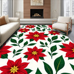 Crimson Poinsettia Holiday Blooms Rug