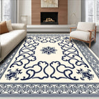 Cream Navy Swirl Floral Medallion Rug