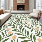 Green Leaf and Peach Blossom Vines Rug