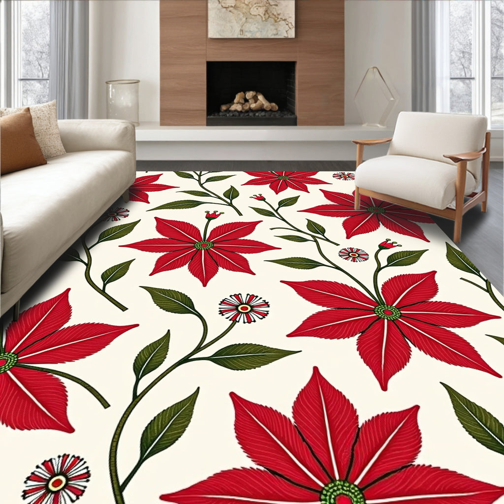 Crimson Red Floral Vine Garden Rug