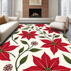 Crimson Red Floral Vine Garden Rug