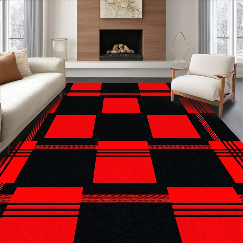 Lumberjack Crimson and Black Checkered Textile Rug