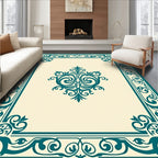 Teal Scrollwork Damask Ornate Layout Rug