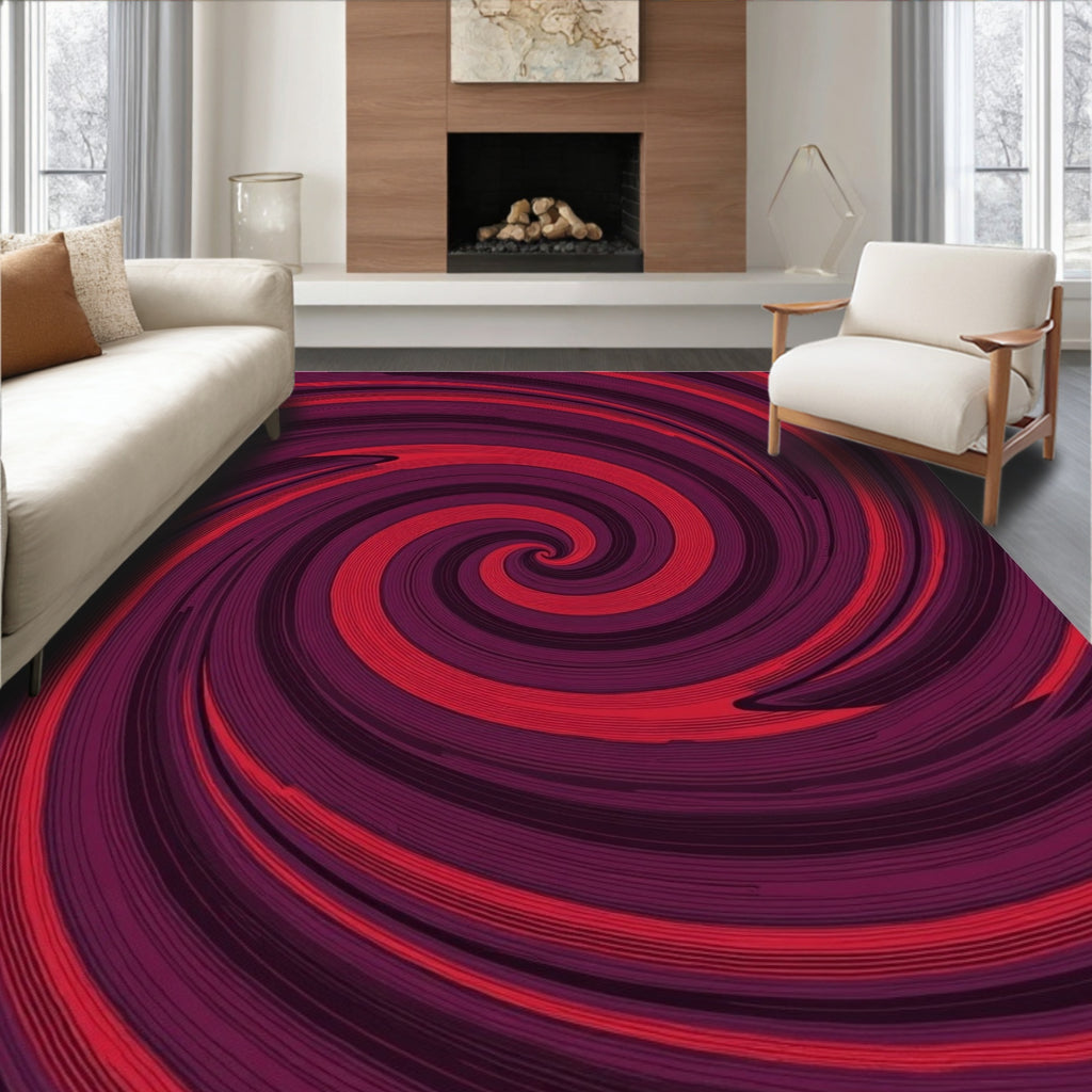 Crimson Red Spiral Swirl Rug