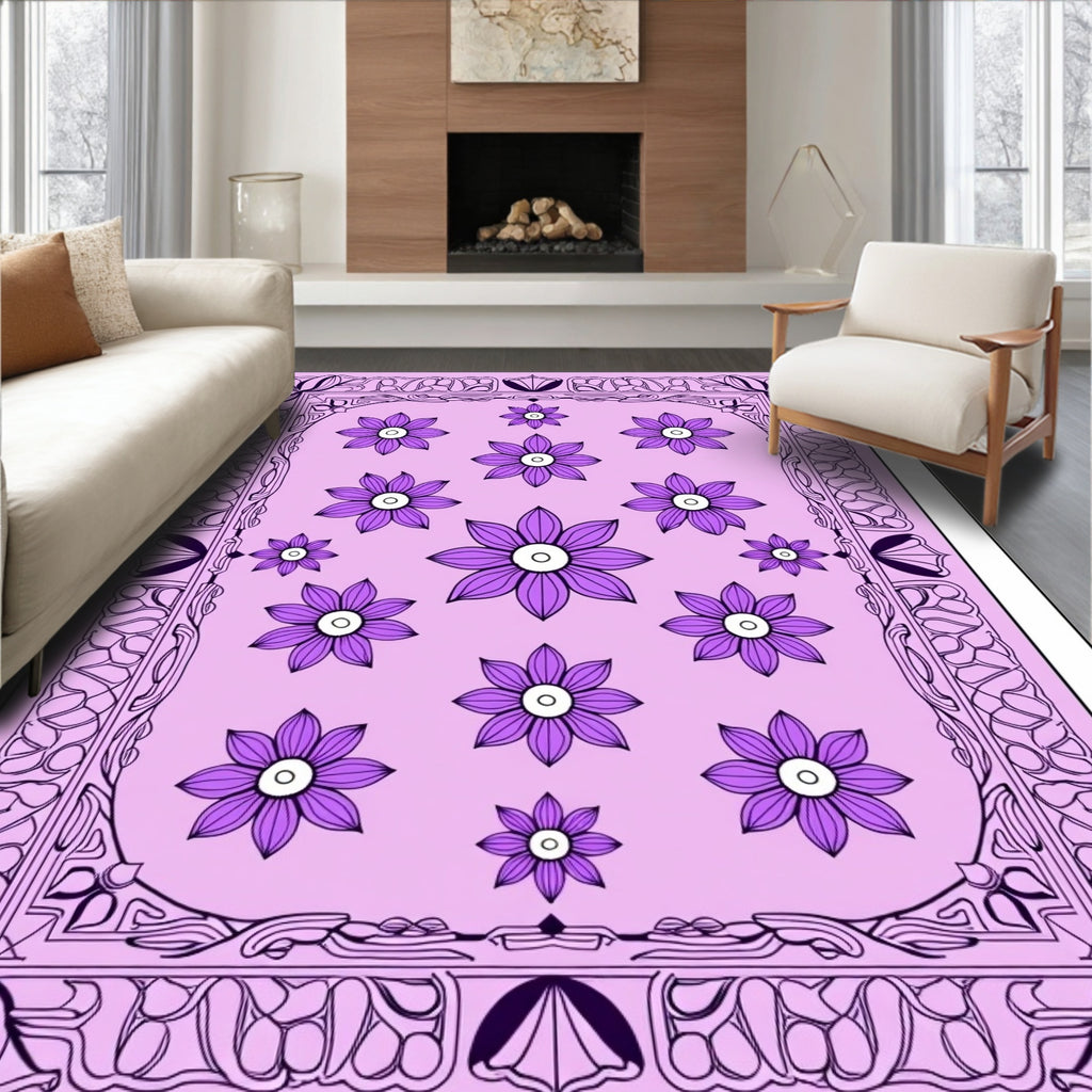 Art Nouveau Lilac Floral Frame Rug