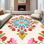 Vibrant Red Teal Floral Starburst Rug