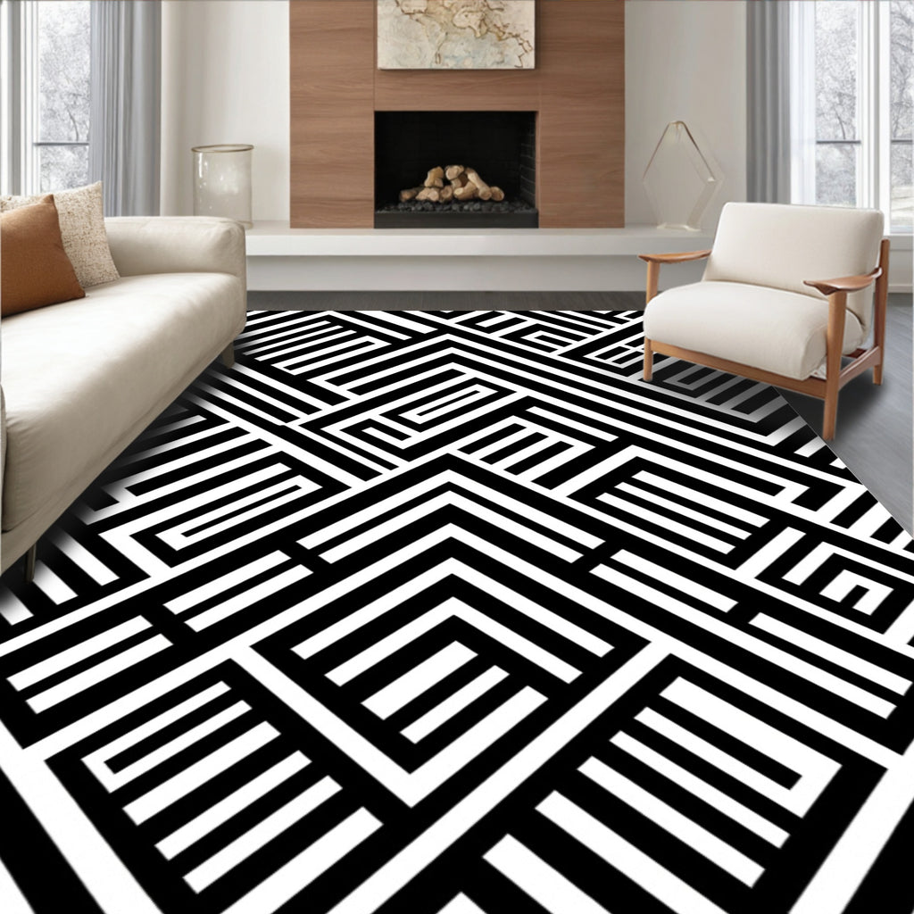 Monochromatic Geometric Maze Abstraction Rug