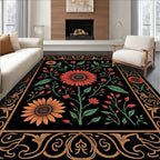 Ornate Golden Floral Sunflower Garden Rug