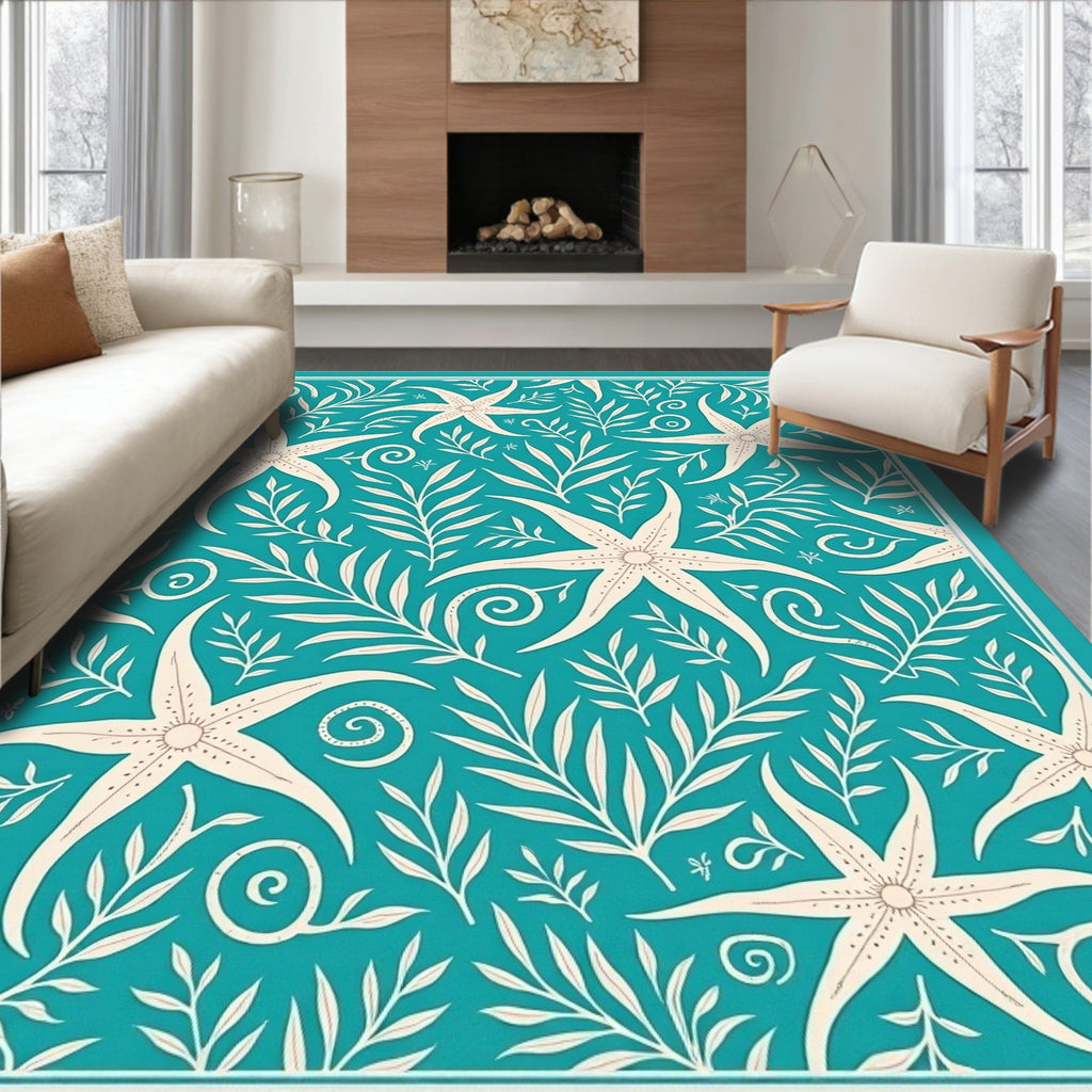 Teal Starfish Botanical Garden Rug