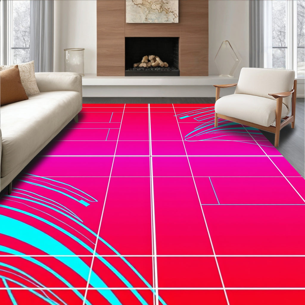 Crimson Magenta Abstract Wave Rug